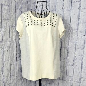 Classiques Entier White and‎ Gray Studded Blouse